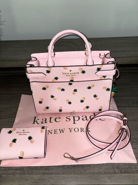 Kate Spade pineapple print satchel NWT W/Pineapple purse chain
